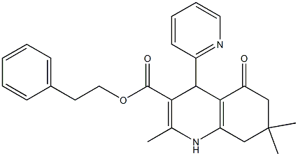 2-phenylethyl 2,7,7-trimethyl-5-oxo-4-(2-pyridinyl)-1,4,5,6,7,8-hexahydro-3-quinolinecarboxylate Struktur