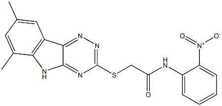 2-[(6,8-dimethyl-5H-[1,2,4]triazino[5,6-b]indol-3-yl)sulfanyl]-N-{2-nitrophenyl}acetamide Struktur