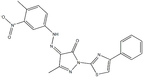 3-methyl-1-(4-phenyl-1,3-thiazol-2-yl)-1H-pyrazole-4,5-dione 4-({3-nitro-4-methylphenyl}hydrazone) Struktur