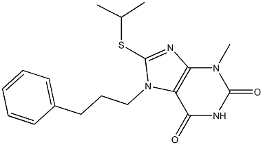 3-methyl-8-[(1-methylethyl)sulfanyl]-7-(3-phenylpropyl)-3,7-dihydro-1H-purine-2,6-dione Struktur