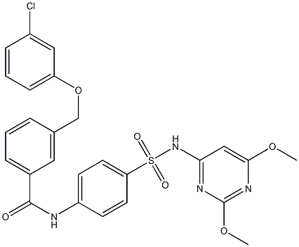 3-[(3-chlorophenoxy)methyl]-N-(4-{[(2,6-dimethoxy-4-pyrimidinyl)amino]sulfonyl}phenyl)benzamide Struktur