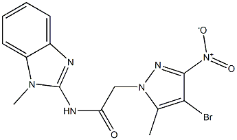 2-{4-bromo-3-nitro-5-methyl-1H-pyrazol-1-yl}-N-(1-methyl-1H-benzimidazol-2-yl)acetamide Struktur