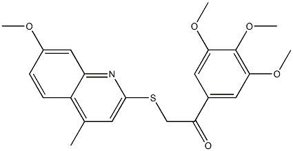 2-[(7-methoxy-4-methyl-2-quinolinyl)sulfanyl]-1-(3,4,5-trimethoxyphenyl)ethanone Struktur