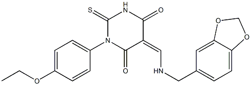 5-{[(1,3-benzodioxol-5-ylmethyl)amino]methylene}-1-(4-ethoxyphenyl)-2-thioxodihydro-4,6(1H,5H)-pyrimidinedione Struktur