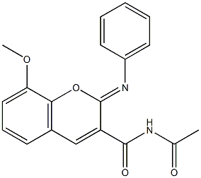 N-acetyl-8-methoxy-2-(phenylimino)-2H-chromene-3-carboxamide Struktur