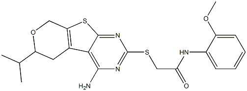 2-[(4-amino-6-isopropyl-5,8-dihydro-6H-pyrano[4',3':4,5]thieno[2,3-d]pyrimidin-2-yl)sulfanyl]-N-(2-methoxyphenyl)acetamide Struktur