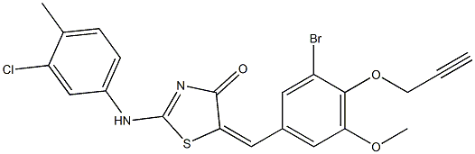 5-[3-bromo-5-methoxy-4-(2-propynyloxy)benzylidene]-2-(3-chloro-4-methylanilino)-1,3-thiazol-4(5H)-one Struktur