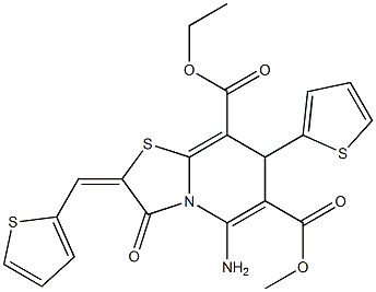 8-ethyl 6-methyl 5-amino-3-oxo-7-(2-thienyl)-2-(2-thienylmethylene)-2,3-dihydro-7H-[1,3]thiazolo[3,2-a]pyridine-6,8-dicarboxylate Struktur