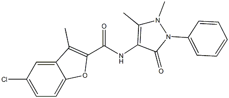 5-chloro-N-(1,5-dimethyl-3-oxo-2-phenyl-2,3-dihydro-1H-pyrazol-4-yl)-3-methyl-1-benzofuran-2-carboxamide Struktur