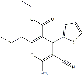 ethyl 6-amino-5-cyano-2-propyl-4-(2-thienyl)-4H-pyran-3-carboxylate Struktur