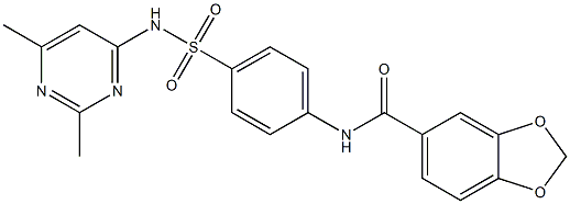 N-(4-{[(2,6-dimethyl-4-pyrimidinyl)amino]sulfonyl}phenyl)-1,3-benzodioxole-5-carboxamide Struktur