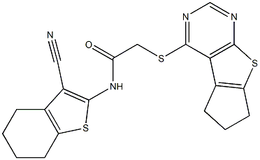 N-(3-cyano-4,5,6,7-tetrahydro-1-benzothien-2-yl)-2-(6,7-dihydro-5H-cyclopenta[4,5]thieno[2,3-d]pyrimidin-4-ylsulfanyl)acetamide Struktur