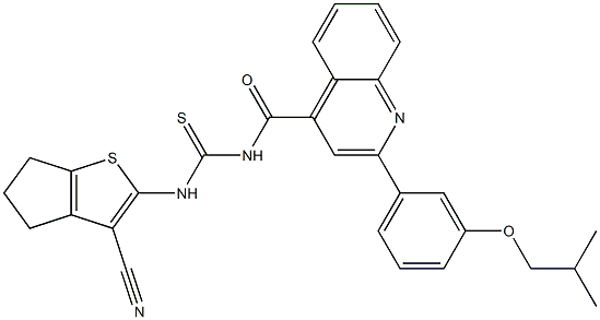 N-(3-cyano-5,6-dihydro-4H-cyclopenta[b]thien-2-yl)-N'-{[2-(3-isobutoxyphenyl)-4-quinolinyl]carbonyl}thiourea Struktur