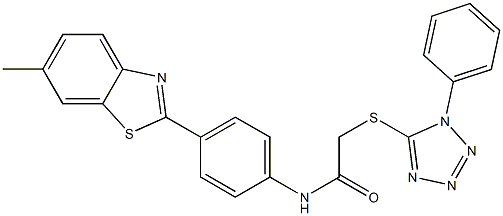 N-[4-(6-methyl-1,3-benzothiazol-2-yl)phenyl]-2-[(1-phenyl-1H-tetraazol-5-yl)sulfanyl]acetamide Struktur