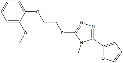 3-(2-furyl)-5-{[2-(2-methoxyphenoxy)ethyl]sulfanyl}-4-methyl-4H-1,2,4-triazole Struktur