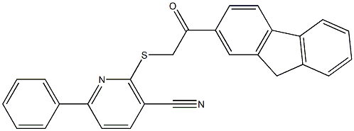 2-{[2-(9H-fluoren-2-yl)-2-oxoethyl]sulfanyl}-6-phenylnicotinonitrile Struktur