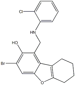 3-bromo-1-[(2-chloroanilino)methyl]-6,7,8,9-tetrahydrodibenzo[b,d]furan-2-ol Struktur