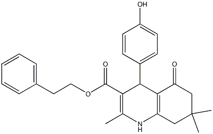 2-phenylethyl 4-(4-hydroxyphenyl)-2,7,7-trimethyl-5-oxo-1,4,5,6,7,8-hexahydroquinoline-3-carboxylate Struktur