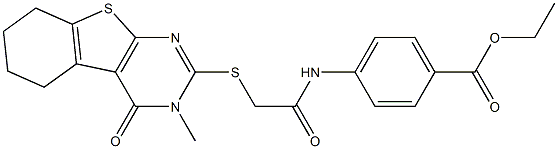 ethyl 4-({[(3-methyl-4-oxo-3,4,5,6,7,8-hexahydro[1]benzothieno[2,3-d]pyrimidin-2-yl)sulfanyl]acetyl}amino)benzoate Struktur