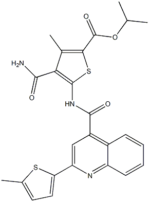 isopropyl 4-(aminocarbonyl)-3-methyl-5-({[2-(5-methyl-2-thienyl)-4-quinolinyl]carbonyl}amino)-2-thiophenecarboxylate Struktur