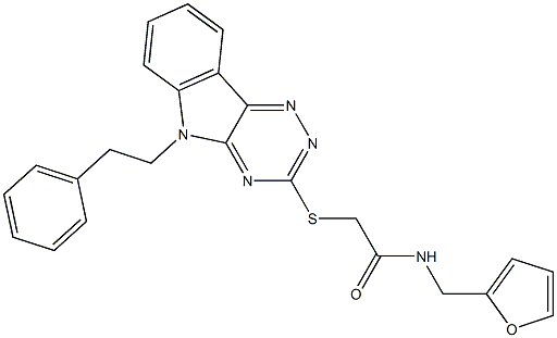 N-(2-furylmethyl)-2-{[5-(2-phenylethyl)-5H-[1,2,4]triazino[5,6-b]indol-3-yl]sulfanyl}acetamide Struktur