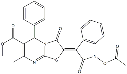 methyl 2-[1-(acetyloxy)-2-oxo-1,2-dihydro-3H-indol-3-ylidene]-7-methyl-3-oxo-5-phenyl-2,3-dihydro-5H-[1,3]thiazolo[3,2-a]pyrimidine-6-carboxylate Struktur