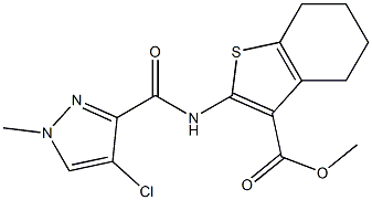 methyl 2-{[(4-chloro-1-methyl-1H-pyrazol-3-yl)carbonyl]amino}-4,5,6,7-tetrahydro-1-benzothiophene-3-carboxylate Struktur