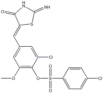 2-chloro-4-[(2-imino-4-oxo-1,3-thiazolidin-5-ylidene)methyl]-6-methoxyphenyl 4-chlorobenzenesulfonate Struktur