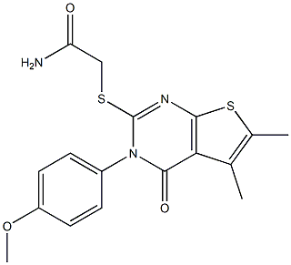 2-({5,6-dimethyl-3-[4-(methyloxy)phenyl]-4-oxo-3,4-dihydrothieno[2,3-d]pyrimidin-2-yl}sulfanyl)acetamide Struktur