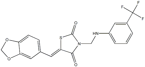 5-(1,3-benzodioxol-5-ylmethylene)-3-{[3-(trifluoromethyl)anilino]methyl}-1,3-thiazolidine-2,4-dione Struktur