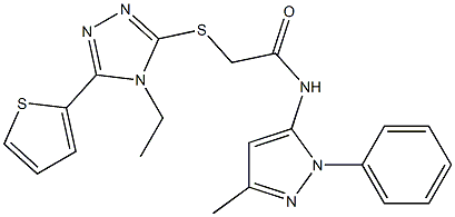 2-{[4-ethyl-5-(2-thienyl)-4H-1,2,4-triazol-3-yl]sulfanyl}-N-(3-methyl-1-phenyl-1H-pyrazol-5-yl)acetamide Struktur