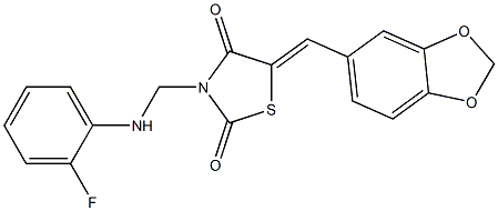 5-(1,3-benzodioxol-5-ylmethylene)-3-[(2-fluoroanilino)methyl]-1,3-thiazolidine-2,4-dione Struktur