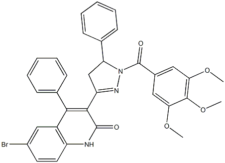 6-bromo-4-phenyl-3-[5-phenyl-1-(3,4,5-trimethoxybenzoyl)-4,5-dihydro-1H-pyrazol-3-yl]-2(1H)-quinolinone Struktur