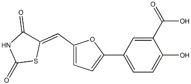 5-{5-[(2,4-dioxo-1,3-thiazolidin-5-ylidene)methyl]-2-furyl}-2-hydroxybenzoic acid Struktur