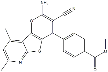 methyl 4-(2-amino-3-cyano-7,9-dimethyl-4H-pyrano[2',3':4,5]thieno[2,3-b]pyridin-4-yl)benzoate Struktur