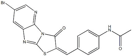 N-{4-[(7-bromo-3-oxo[1,3]thiazolo[2',3':2,3]imidazo[4,5-b]pyridin-2(3H)-ylidene)methyl]phenyl}acetamide Struktur