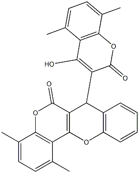 7-(4-hydroxy-5,8-dimethyl-2-oxo-2H-chromen-3-yl)-1,4-dimethyl-6H,7H-chromeno[4,3-b]chromen-6-one Struktur