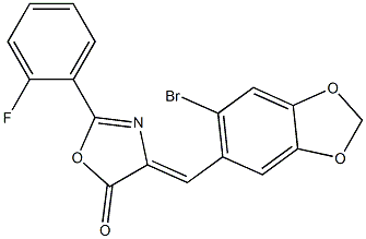 4-[(6-bromo-1,3-benzodioxol-5-yl)methylene]-2-(2-fluorophenyl)-1,3-oxazol-5(4H)-one Struktur