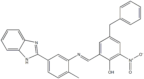 2-({[5-(1H-benzimidazol-2-yl)-2-methylphenyl]imino}methyl)-4-benzyl-6-nitrophenol Struktur