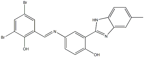 2,4-dibromo-6-({[4-hydroxy-3-(5-methyl-1H-benzimidazol-2-yl)phenyl]imino}methyl)phenol Struktur