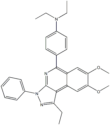 N,N-diethyl-4-(1-ethyl-7,8-dimethoxy-3-phenyl-3H-pyrazolo[3,4-c]isoquinolin-5-yl)aniline Struktur