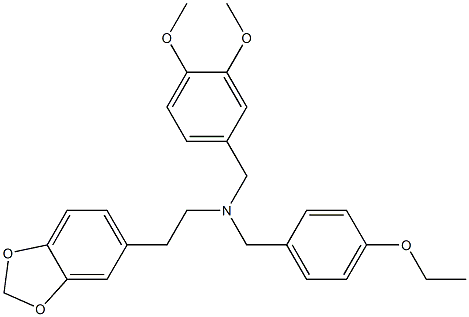 2-(1,3-benzodioxol-5-yl)-N-(3,4-dimethoxybenzyl)-N-(4-ethoxybenzyl)ethanamine Struktur