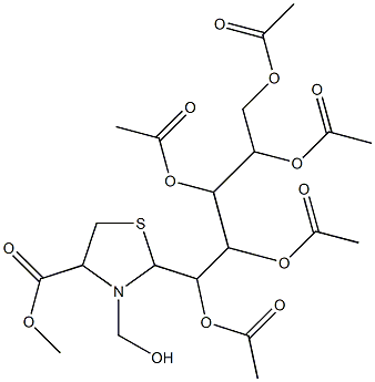 methyl 3-(hydroxymethyl)-2-[1,2,3,4,5-pentakis(acetyloxy)pentyl]-1,3-thiazolidine-4-carboxylate Struktur