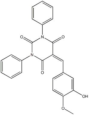 5-(3-hydroxy-4-methoxybenzylidene)-1,3-diphenyl-2,4,6(1H,3H,5H)-pyrimidinetrione Struktur