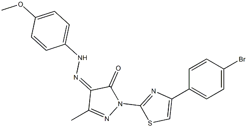 1-[4-(4-bromophenyl)-1,3-thiazol-2-yl]-3-methyl-1H-pyrazole-4,5-dione 4-[N-(4-methoxyphenyl)hydrazone] Struktur