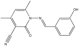 1-{[(E)-(3-hydroxyphenyl)methylidene]amino}-4,6-dimethyl-2-oxo-1,2-dihydro-3-pyridinecarbonitrile Struktur