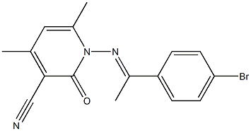 1-{[(E)-1-(4-bromophenyl)ethylidene]amino}-4,6-dimethyl-2-oxo-1,2-dihydro-3-pyridinecarbonitrile Struktur