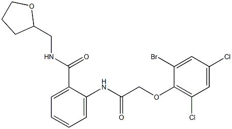 2-{[2-(2-bromo-4,6-dichlorophenoxy)acetyl]amino}-N-(tetrahydro-2-furanylmethyl)benzamide Struktur