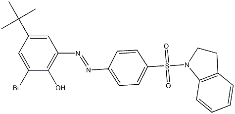 2-bromo-4-(tert-butyl)-6-{(E)-2-[4-(2,3-dihydro-1H-indol-1-ylsulfonyl)phenyl]diazenyl}phenol Struktur