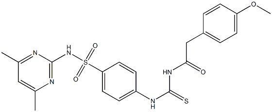 N-(4,6-dimethyl-2-pyrimidinyl)-4-[({[2-(4-methoxyphenyl)acetyl]amino}carbothioyl)amino]benzenesulfonamide Struktur